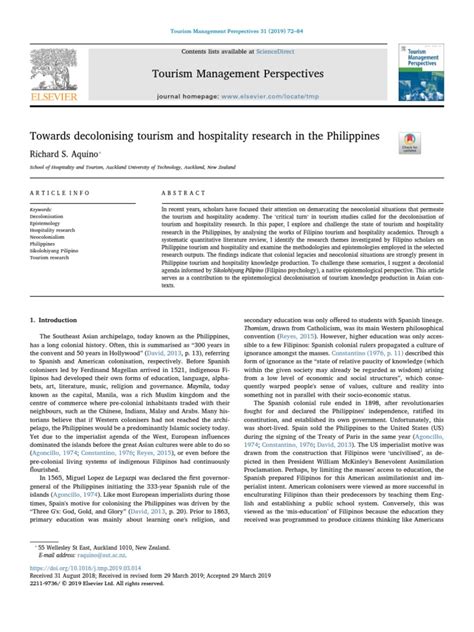 Towards decolonising tourism and hospitality research in the .